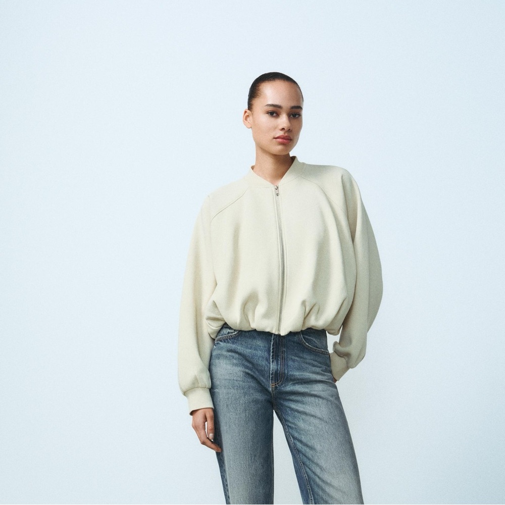 NEW Zara Plush Bomber Jacket in Ice - Large